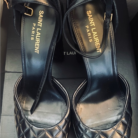 Saint Laurent Black Quilted Platform Sandals - Picture 2 of 4